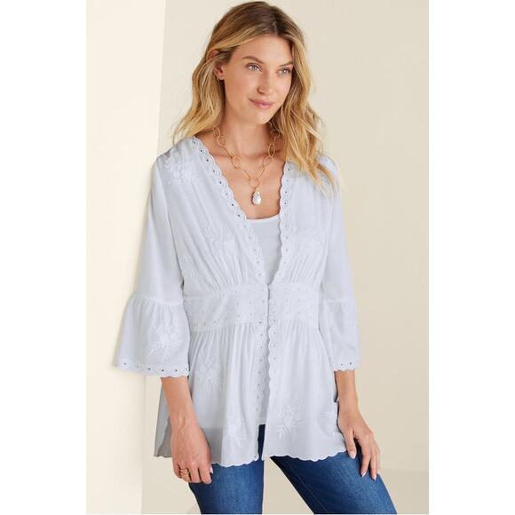 Soft Surroundings Melissani White Embroidered Eyelet Tunic Blouse Size Large - Picture 2 of 15